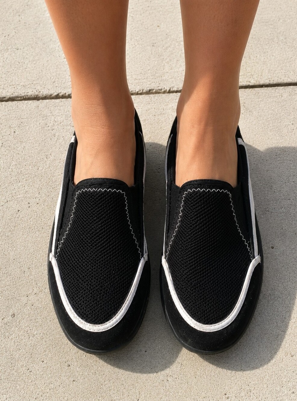 Athletic Work Black Mesh Shoes w/ White Stripe On Side- Size 9-10